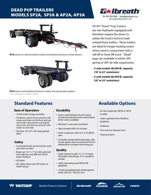 Dead PUP Trailers Models SP2A, SP3A & AP2A, AP3A